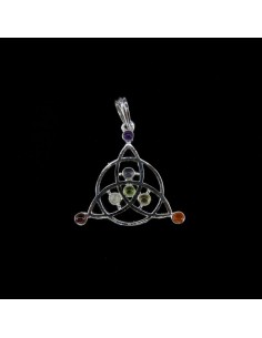 Pendentif Trisqueta celtique avec minéraux de chakra - Plaqué argent 2