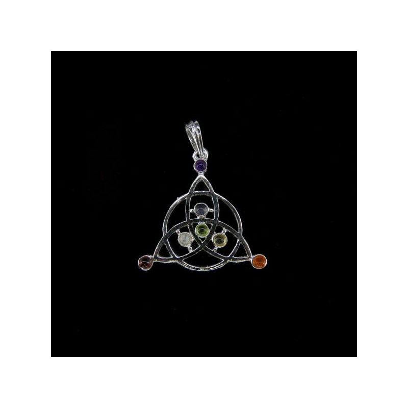 Colgante Trisqueta Celta con Minerales de los Chakras - Baño de Plata