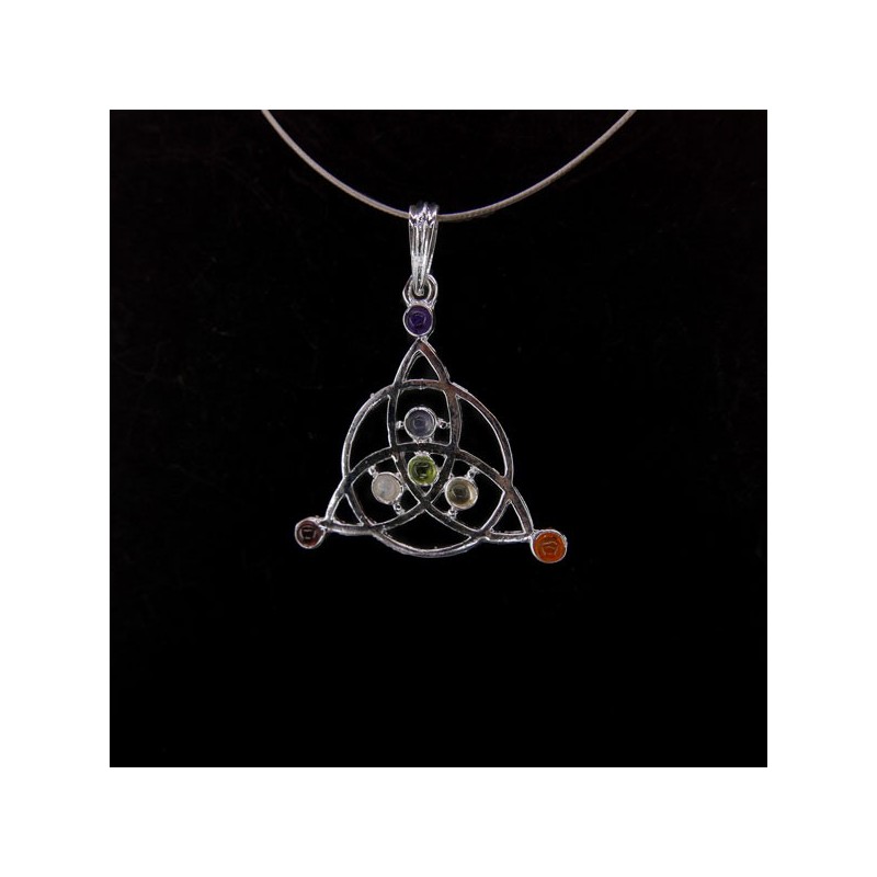 Colgante Trisqueta Celta con Minerales de los Chakras - Baño de Plata