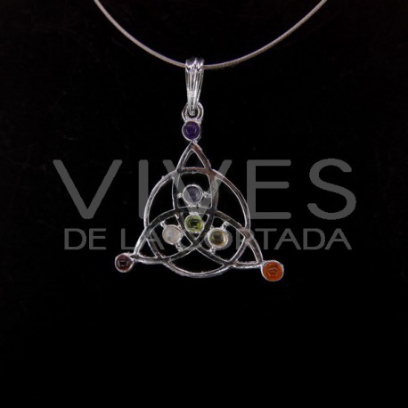 Colgante Trisqueta Celta con Minerales de los Chakras - Baño de Plata