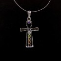 Pendant Egyptian Cross with Chakra Minerals - Silver Plated
