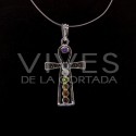Colgante Cruz Egipcia con Minerales de los Chakras - Baño de Plata