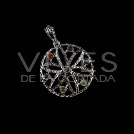Colgante Flor con Minerales de los Chakras - Baño de Plata