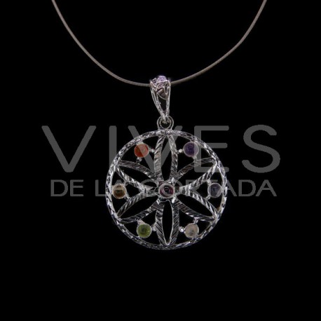Colgante Flor con Minerales de los Chakras - Baño de Plata