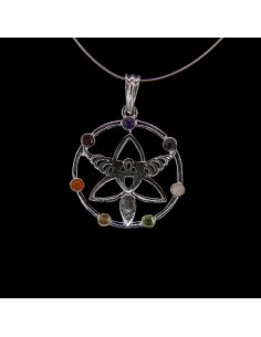 Pingente de Anjo com Minerais dos Chakras - Banhado a Prata
