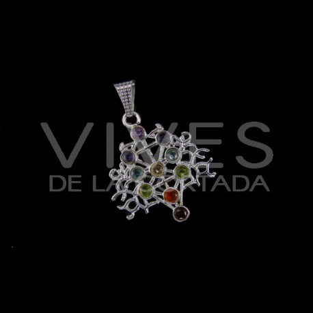 Pingente de Filigrana com Minerais Chakra - Banhado a Prata