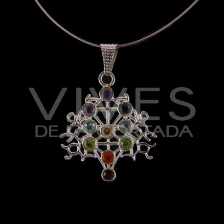 Pingente de Filigrana com Minerais Chakra - Banhado a Prata