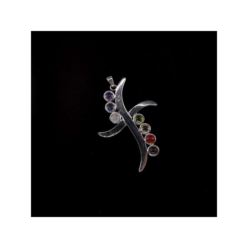 Colgante Cruz con Minerales de los Chakras - Baño de Plata