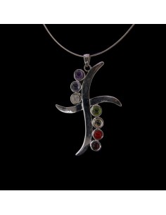 Pingente Cruz de Minerais Chakra - Banhado a Prata