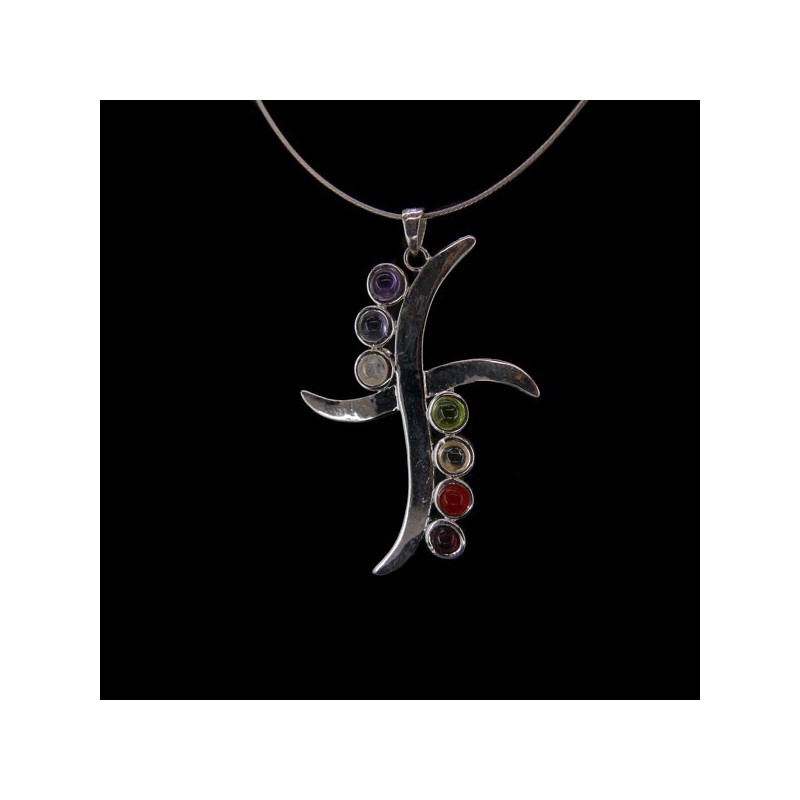 Colgante Cruz con Minerales de los Chakras - Baño de Plata