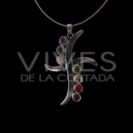 Colgante Cruz con Minerales de los Chakras - Baño de Plata