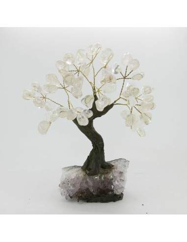 Pequena árvore de quartzo com base em drusa de ametista