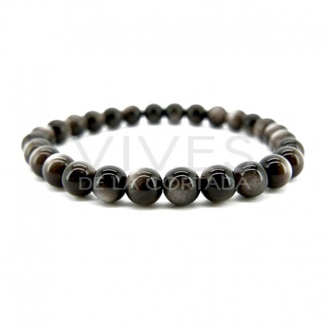 Bracelet obsidienne argentée 6mm