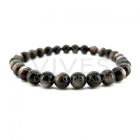 Pulseira de obsidiana banhada a prata 6mm