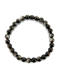 Pulseira de obsidiana banhada a prata 6mm 2