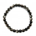 Pulseira de obsidiana banhada a prata 6mm