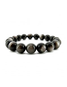 Bracelet obsidienne argentée 10mm