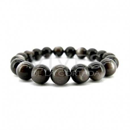 Pulseira de obsidiana banhada a prata 10mm