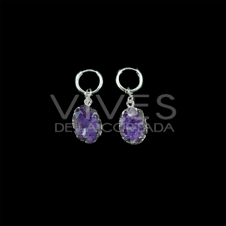 Earrings Amethyst Druse Silver Plated