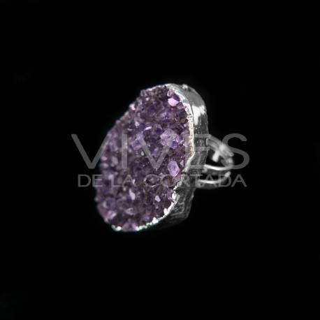 Ring Amethyst Druse Silver Plated