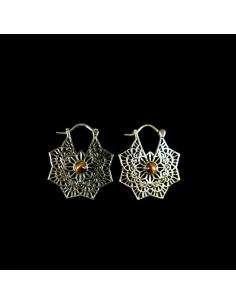 Pendientes de Bronce Mandala con Mineral -P87-