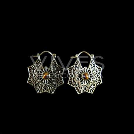 Earrings bronze Mandala with Mineral -P87-