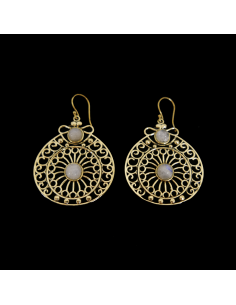 Earrings of Bronze Filigree with Mineral -101-