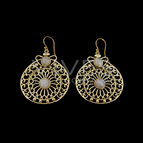 Boucles d'oreilles filigrane de bronze avec minéraux -101-