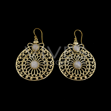 Earrings of Bronze Filigree with Mineral -101-