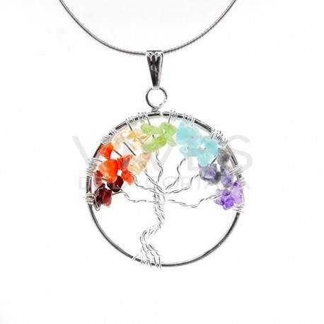 Colgante Árbol de la Vida Chakras - Baño Plata