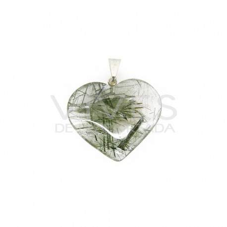 Pendentif Coeur de Quartz avec Tourmaline verte