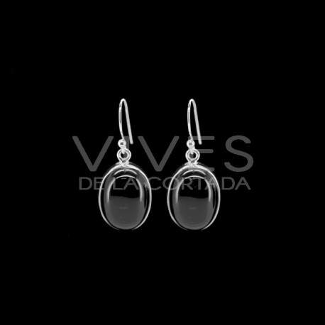 Earrings of Onyx Oval in 925 Sterling Silver