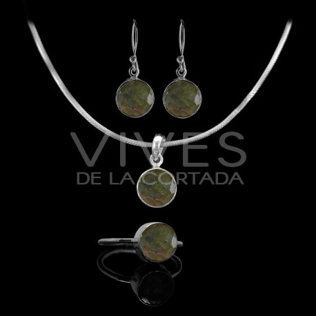 Conjunto de Labradorita Circulo Facetada en Plata de Ley 925 (Estilo B)
