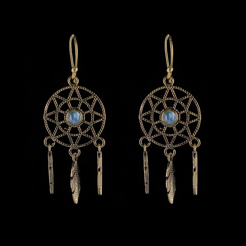 Pendientes de Bronce con Mineral Aleatorio -70-