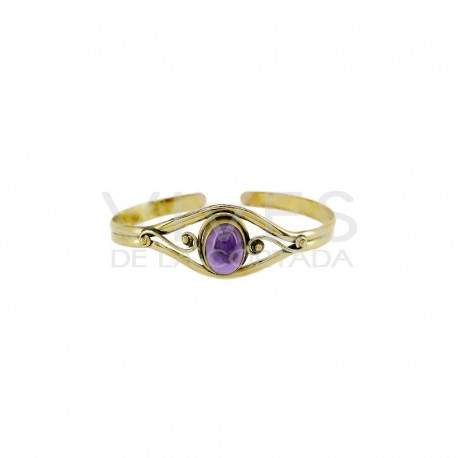 Bracelet bronze with Amethyst cabochon Big -114.1-