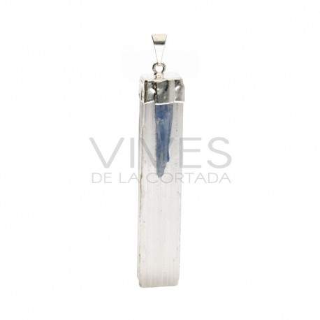 Pendant of Selenite with Cyanite in a Silver Bath