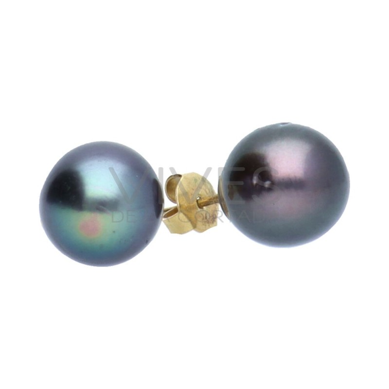Pendientes de Perla Negra en Oro 1ª Ley (C90)