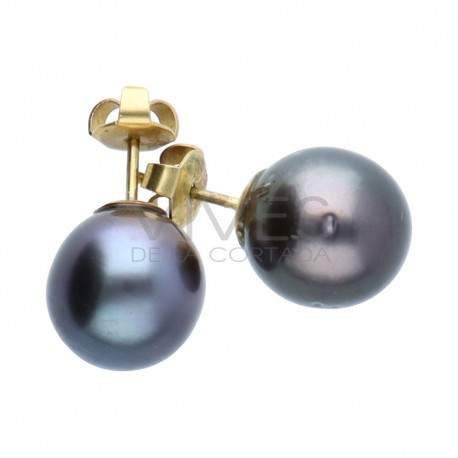 Pendientes de Perla Negra en Oro 1ª Ley (C90)