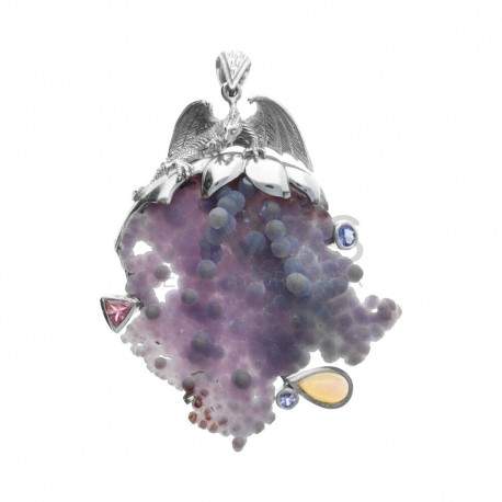 Pendentif Dragon en argent 925 raisin et calcédoine