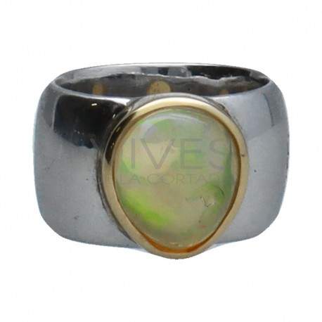 Anillo de Ópalo en Plata de Ley 925 y Oro de 1º Ley (A68)
