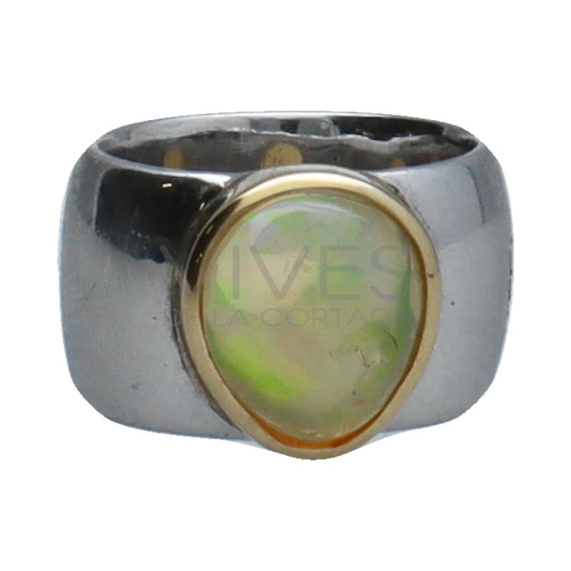 Anillo de Ópalo en Plata de Ley 925 y Oro de 1º Ley (A68)