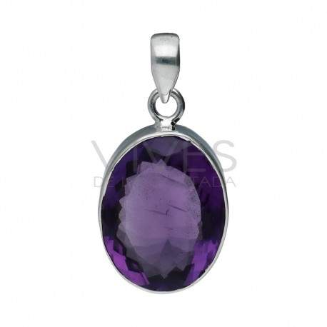 Pendant of Amethyst Faceted Medium in Sterling Silver 925