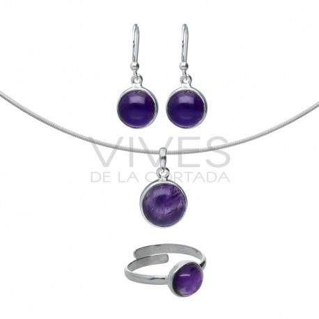 Conjunto de Amatista Círculo en Plata de Ley 925