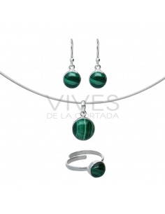 Argent 925 Sterling 925 Malachite Circle Set