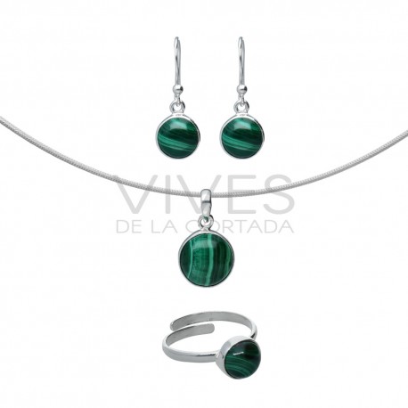 Conjunto de Malaquita Círculo en Plata de Ley 925