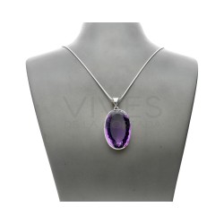 Pendentif d'améthyste à facettes en argent 925 (J64)