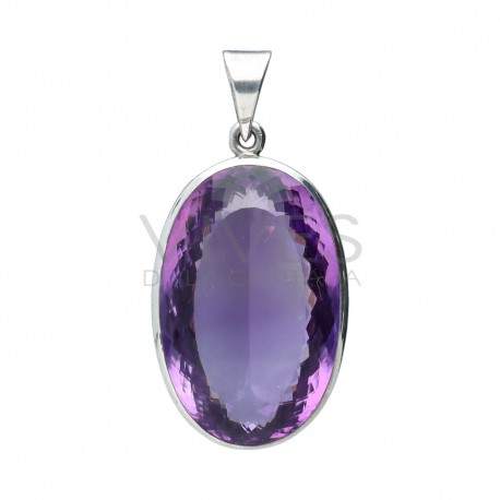 Pendant of Amethyst Faceted in 925 Sterling Silver (J64)