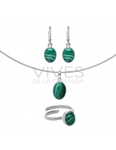 Set of Oval Malachite in 925 Sterling...