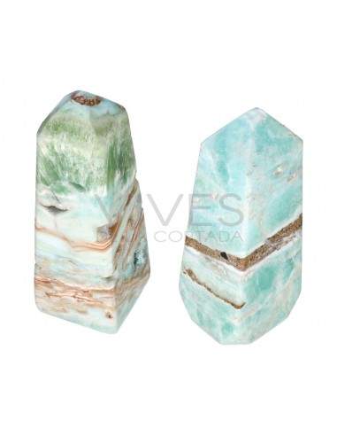 Pointe d'aragonite bleue polie