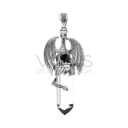 Ciondolo Drago Ali Aperte in Punta di Quarzo L in Argento Sterling 925